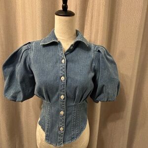 Express Denim Puff Sleeve Corset Button Up Shirt size Small